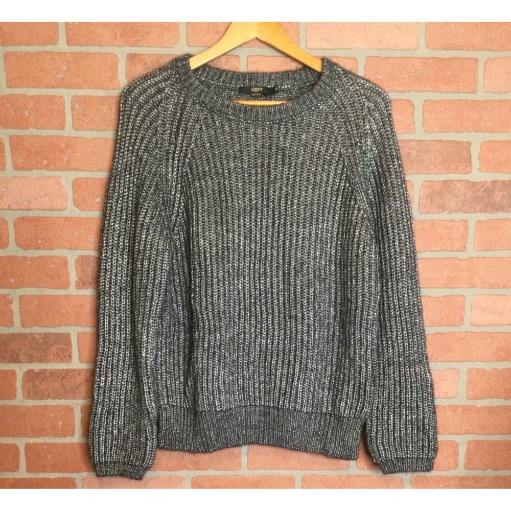 Seventy Venezia Knit Sweater Size 46 (L) Alpaca/Wool Blend Gray/Black Metallic